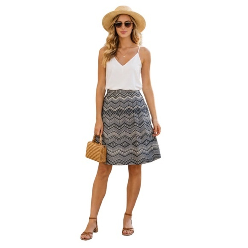 LuLaRoe A-Line Skirt XS Black Tan Geometric